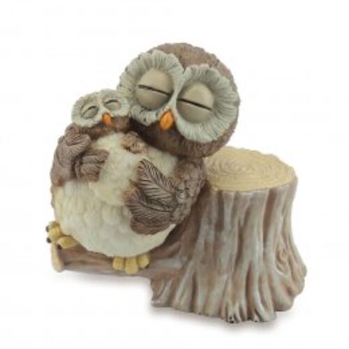 Gufo con bebè e tronco – H: 8,5cm – Gufetti collezionabili Les Alpes