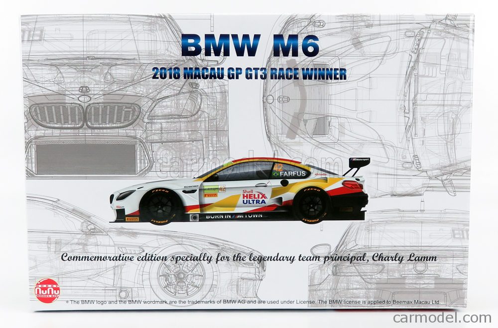 Bmw 6-Series M6 Gt3 Special Edition #3 Winner Macau Gp 2018 A.Farfus Kit NUNU scala 1:24 PN24008 - immagine 3