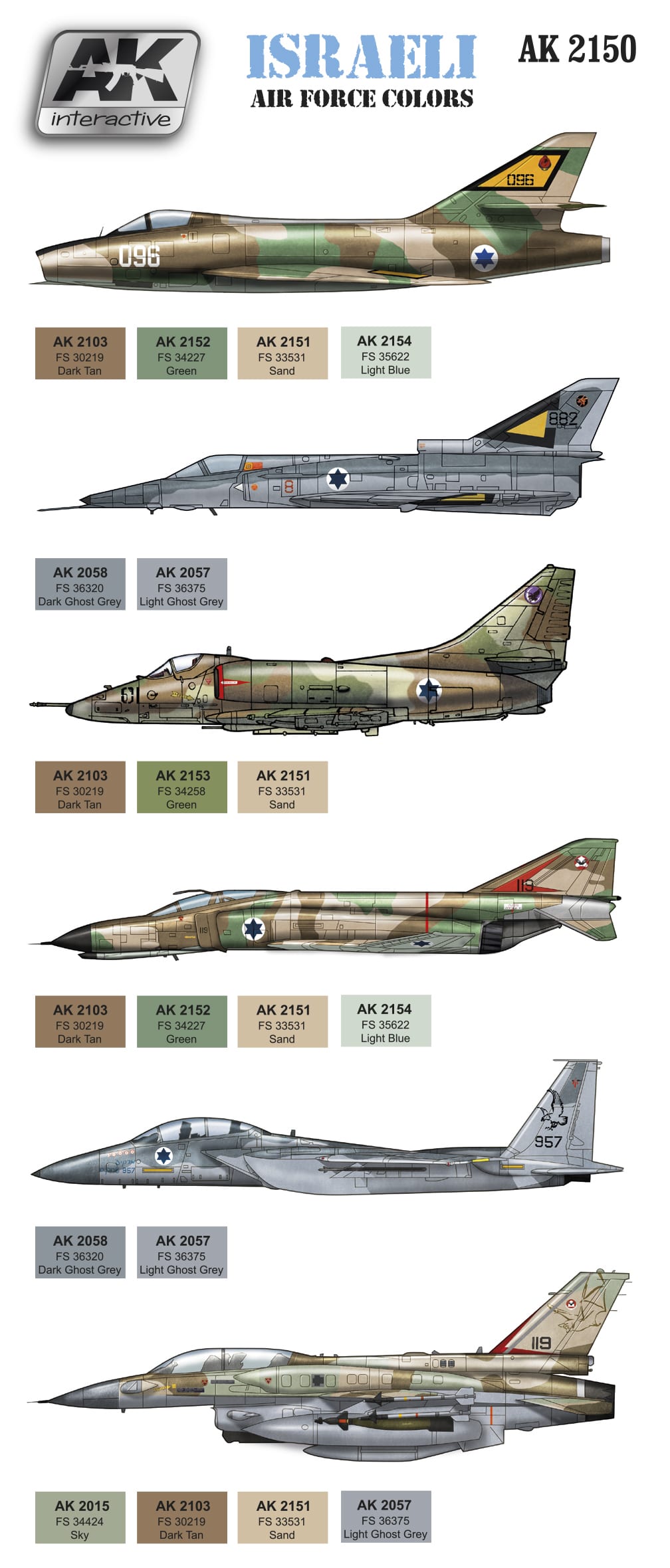 AK2150 SET DI COLORI ISRAELIANI AIR FORCE SERIE AIR AK INTERACTIVE - immagine 2