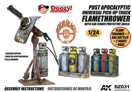 POST APOCALYPTIC UNIVERSAL PICK-UP TRUCK FLAMETHROWER WITH CAR FENDER PROTECTIVE SHIELD scala 1:24 AK INTERACTIVE AKDZ031 - immagine 3