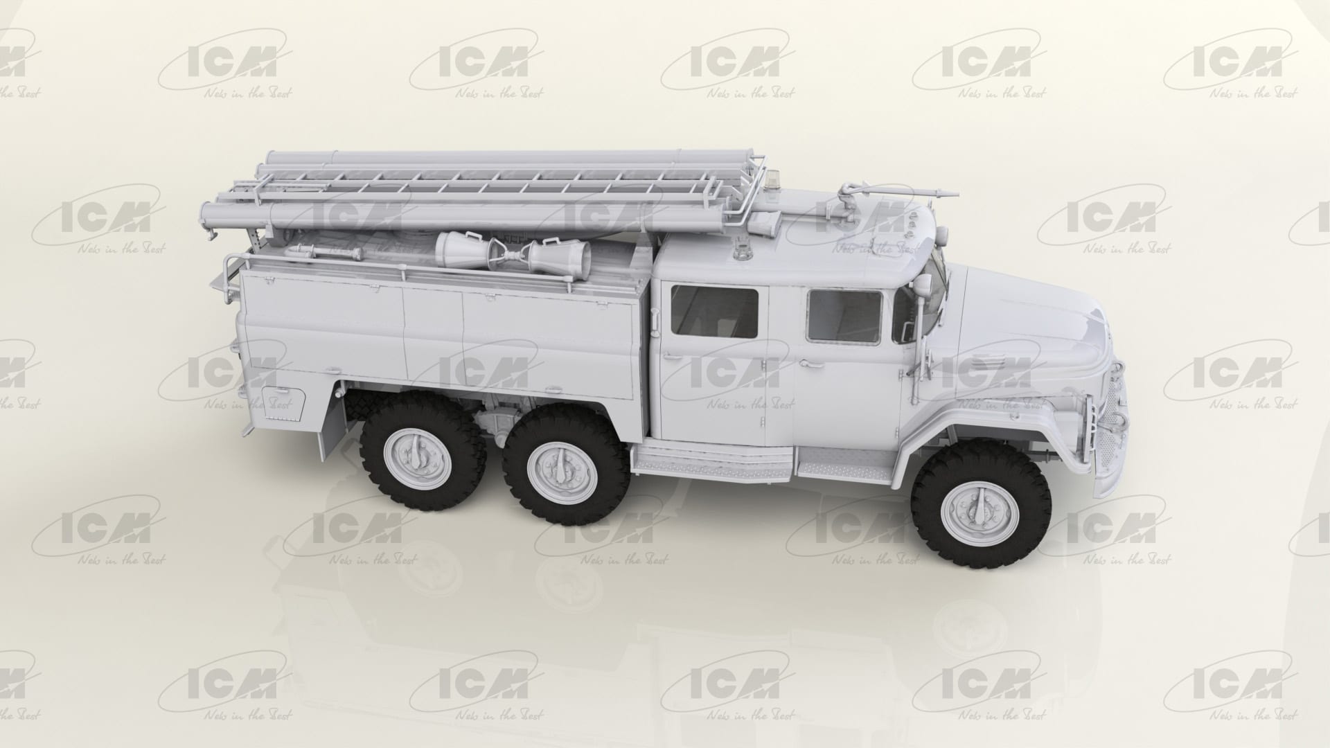 CHERNOBYL#2. FIRE FIGHTERS (AC-40-137A FIRETRUCK & 4 FIGURES & DIORAMA BASE WITH BACKGROUND) Scala 1:35 ICM 35902 - immagine 3