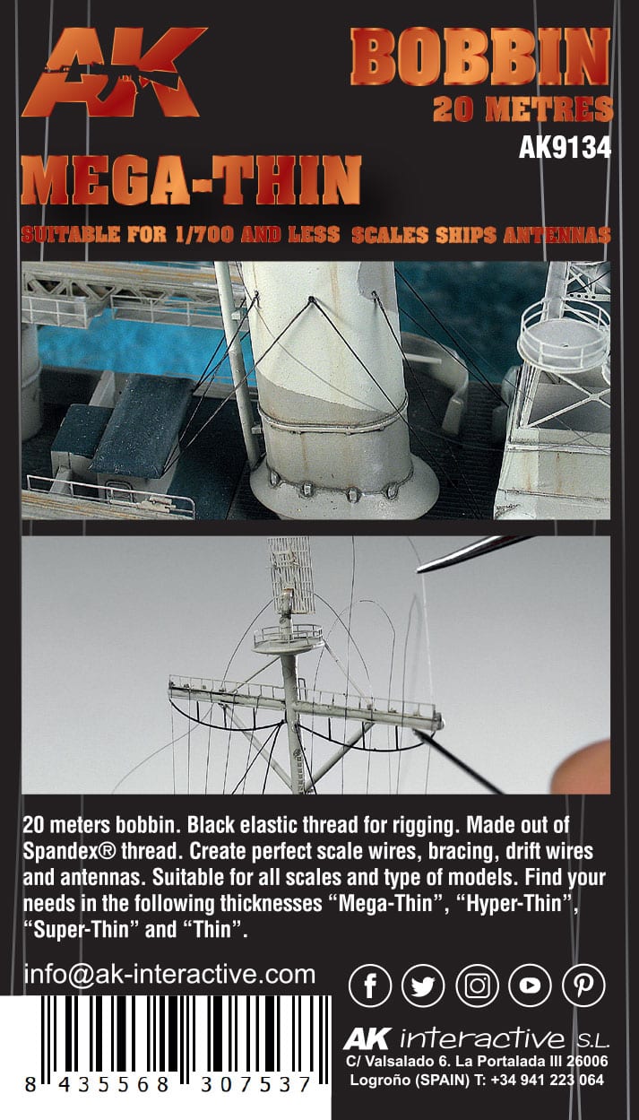 ELASTIC RIGGING BOBBIN MEGA-THIN (SUITABLE FOR 1:700 AND SMALLER SCALES) AK INTERACTIVE AK9134 - immagine 4