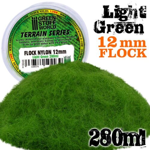 9944 STATIC GRASS FLOCK 12MM – LIGHT GREEN – 280 ML GREEN STUFF WORLD
