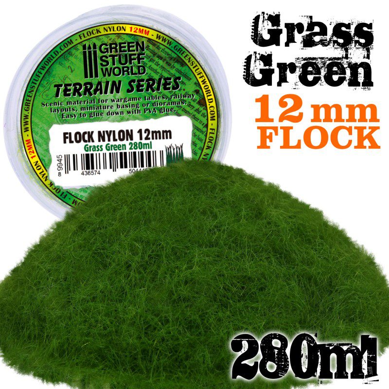 9945 STATIC GRASS FLOCK 12MM - GRASS GREEN - 280 ML GREEN STUFF WORLD