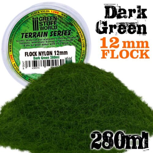 9947 STATIC GRASS FLOCK 12MM – DARK GREEN – 280 ML GREEN STUFF WORLD