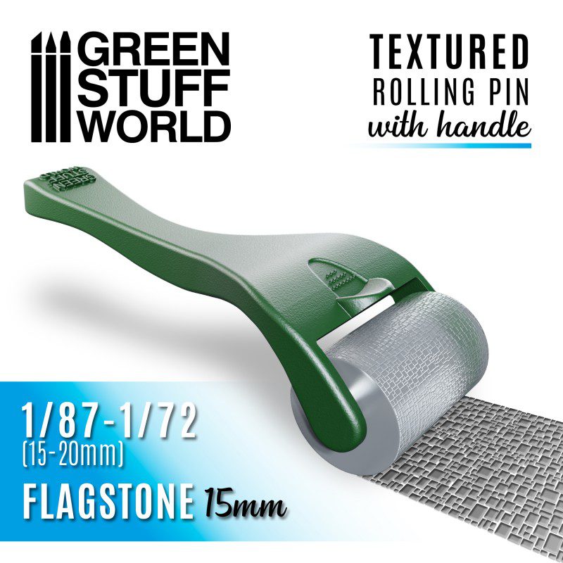 10491 GREEN STUFF WORLD: ROLLING PIN WITH HANDLE - FLAGSTONE 15MM