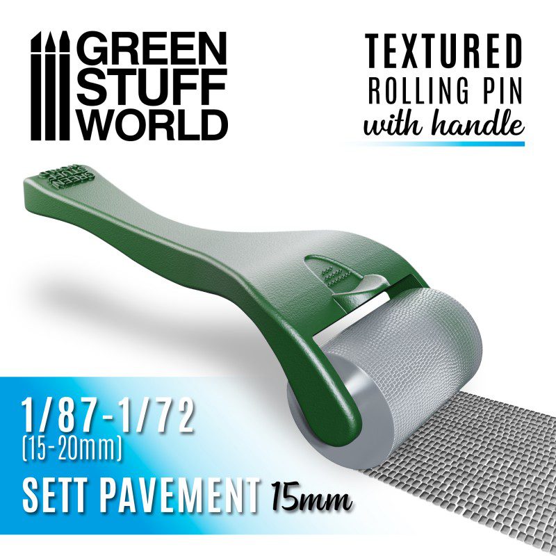 10494 GREEN STUFF WORLD: ROLLING PIN WITH HANDLE - SETT PAVEMENT 15MM