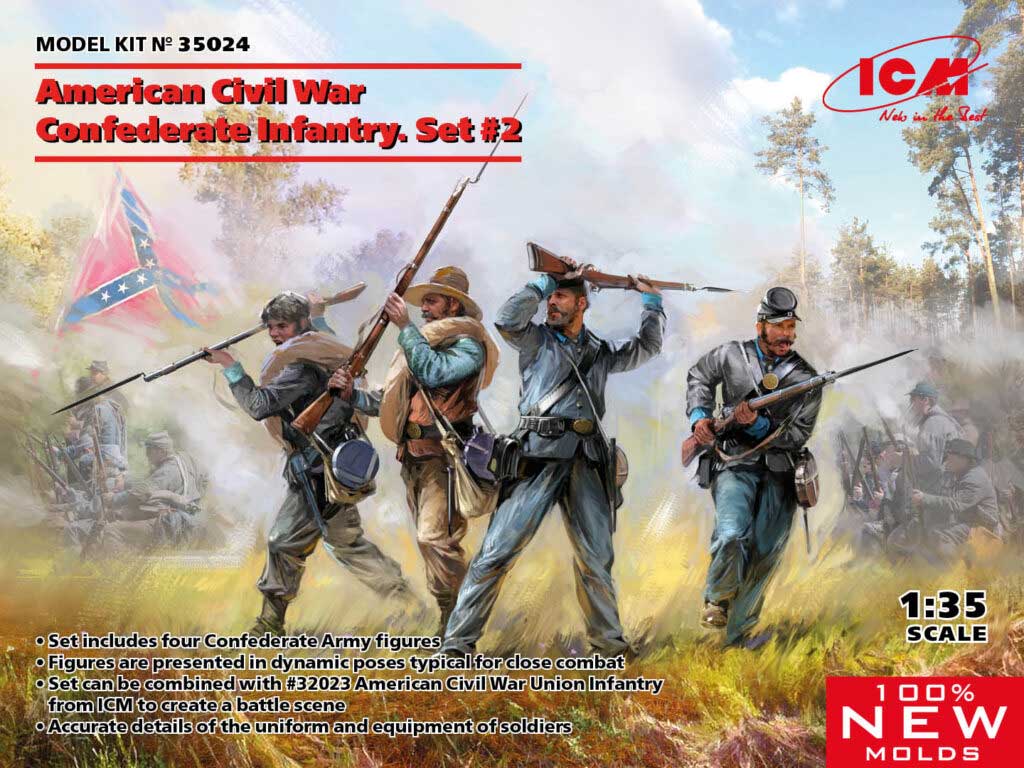 35024 American Civil War Confederate Infantry. Set #2 (100% new molds) scala 1:35 ICM