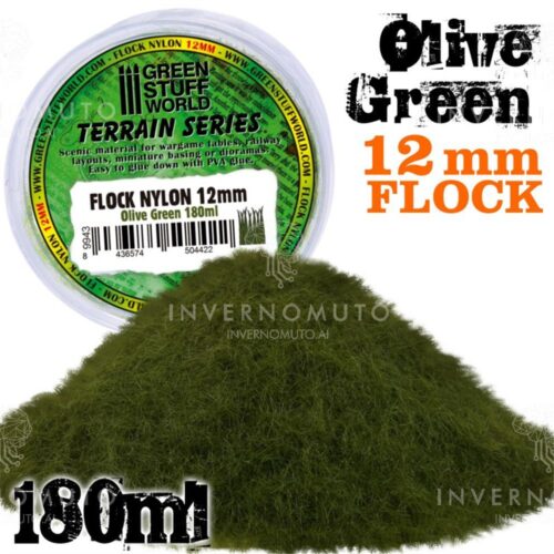 9943 STATIC GRASS FLOCK 12MM – OLIVE GREEN – 180 ML GREEN STUFF WORLD