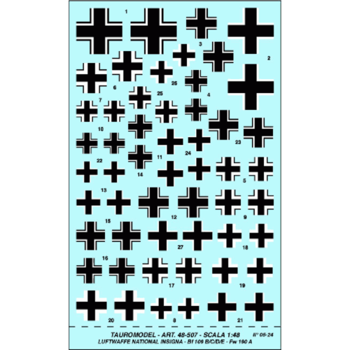 Decalcomanie Luftwaffe insegne di nazionalità – Tauro Model scala 1:48 TU48507