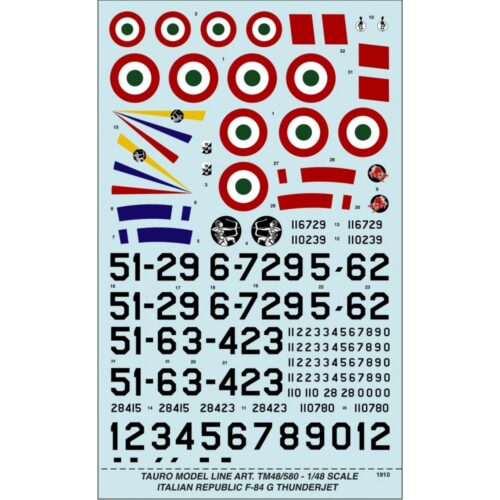 Decalcomanie Republic F-84G Thunderjet, Italian Insigna – Tauro Model scala 1-32 TU48580