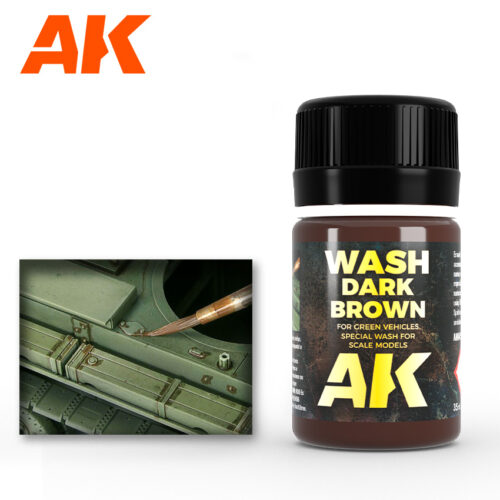 AK045 DARK BROWN WASH FOR GREEN VEHICLES; 35ml AK INTERACTIVE