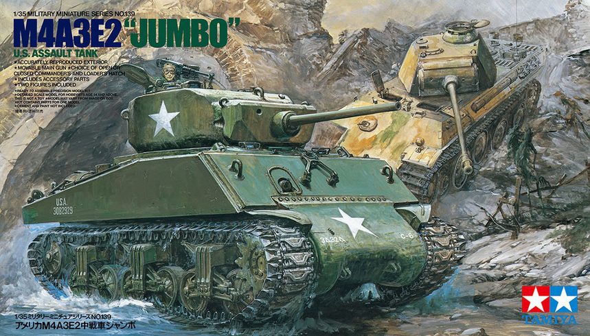 35139 U.S. M4A3E2 JUMBO KIT scala 1:35 TAMIYA + COLLA OMAGGIO