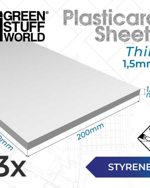 Fogli di polistirolo 1.5 mm Pack x3 lastre GREEN STUFF WORLD 13225