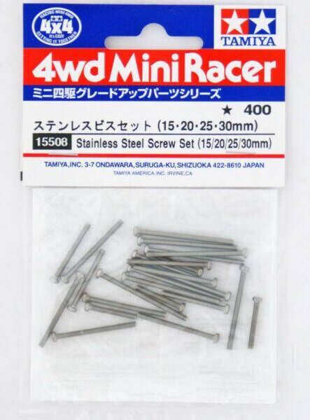Tamiya 15508 – Stainless Steel Screw Set – Kit Viti Lunghe per Personalizzazione Mini 4WD