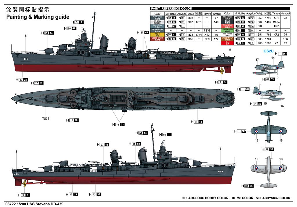 03722 Trumpeter, USS Stevens DD-479, cacciatorpediniere militare WWII, scala 1:200 - immagine 3
