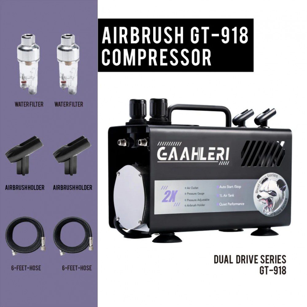 GT-918, Gaahleri, compressore per aerografo a doppia uscita indipendente, categoria aerografia - immagine 4